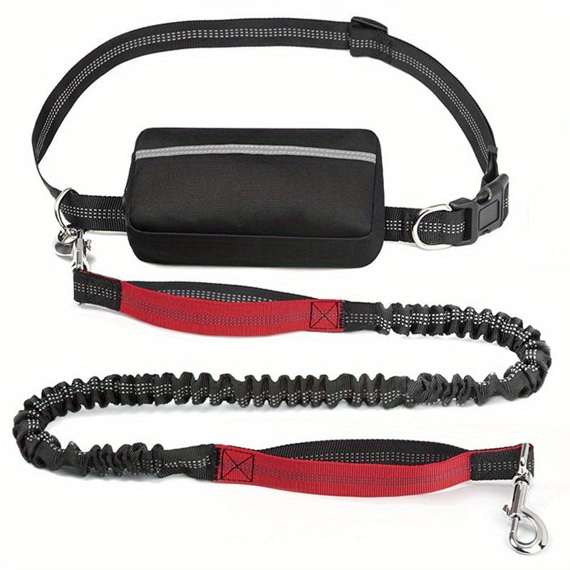hands free red dog leash with pouch