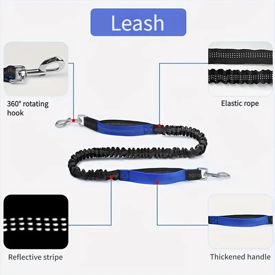 Premium elastic dog leash with 360° rotating hook, reflective stripe for safety, and thickened handle for comfort.