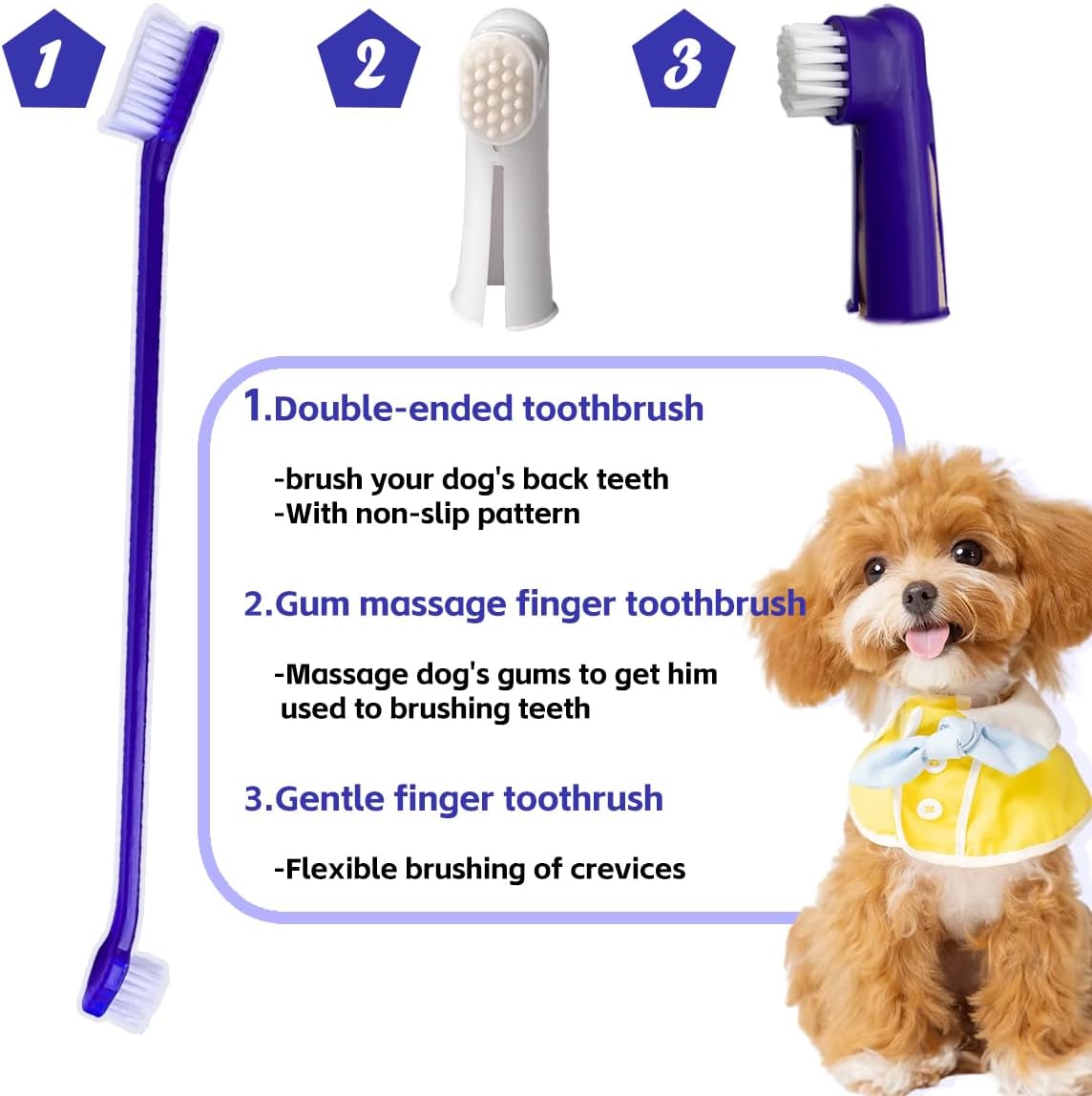 Three types of toothbrushes included in the dog dental care kit