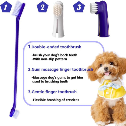 Three types of toothbrushes included in the dog dental care kit