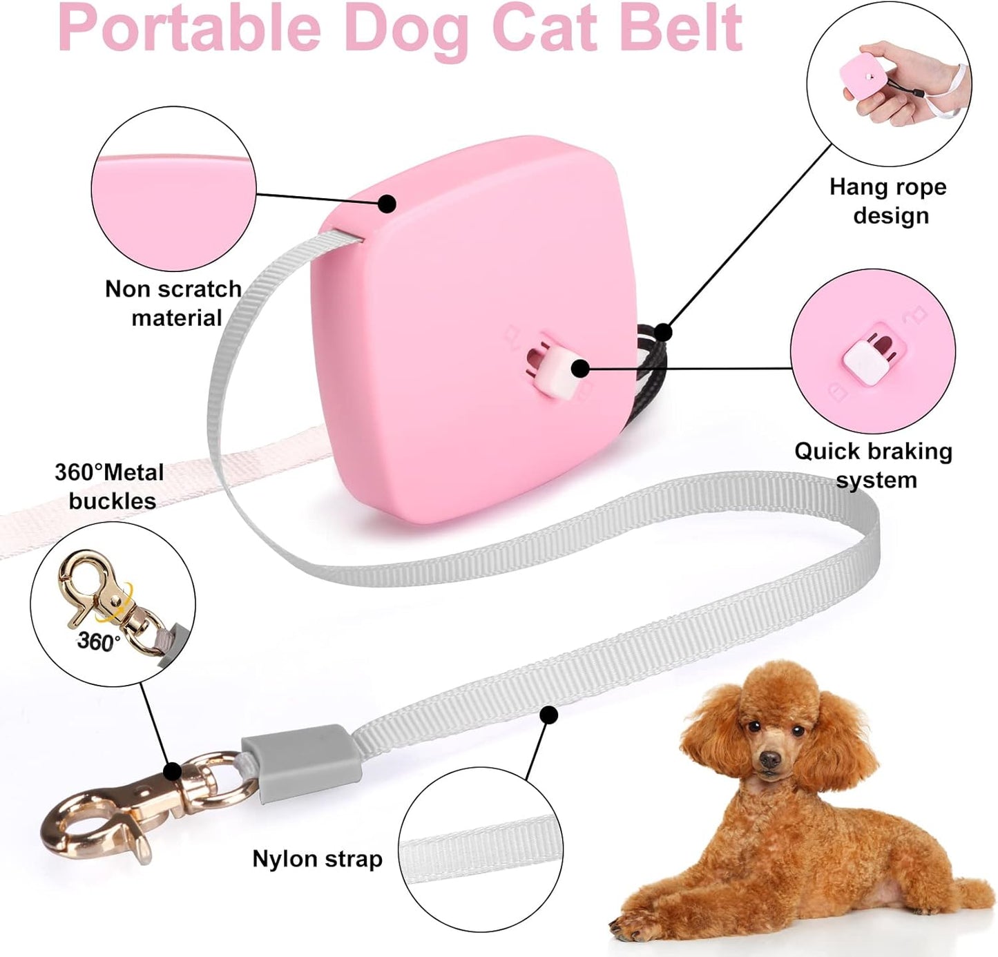 Retractable Cat Leash for Small Dogs & Cats – Mini 6.5ft Hands-Free Leash with Wrist Strap