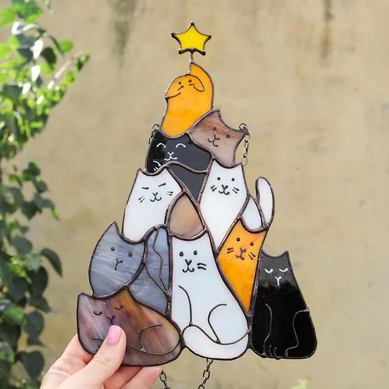 Cat Christmas Ornament – Cute Suncatcher Decoration for Tree & Windows