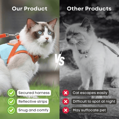 Escape Proof Cat Harness and Leash Set – Adjustable & Breathable Vest for Walking