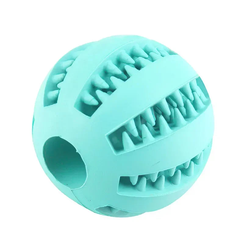 Light green dog treat ball with teeth-cleaning grooves for interactive play and slow feeding