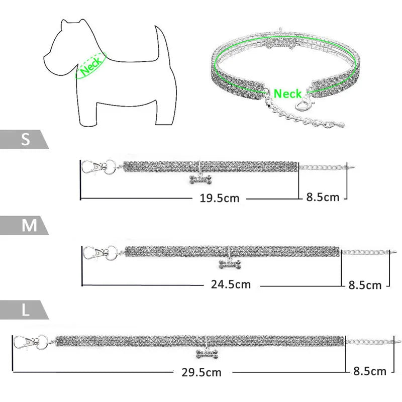 Luxury Adjustable Pet Necklace for Dogs & Cats – Crystal Rhinestone Collar with Bone Pendant