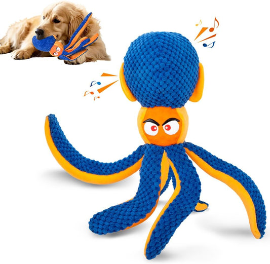 dog biting interactive plush octopus toy
