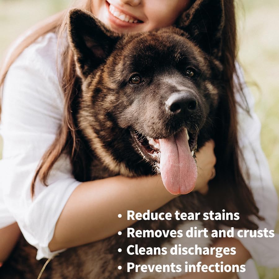 Using dog tear stain remover wipes outdoors to reduce discharge and crust.
