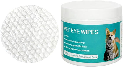 Dual-texture dog eye wipes tub with close‑up of pearl-textured cleaning pad.