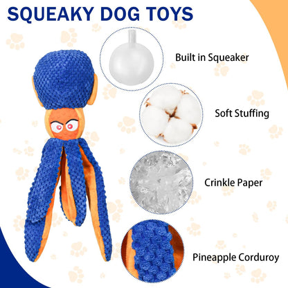 reinforced stitching on plush octopus dog toy
