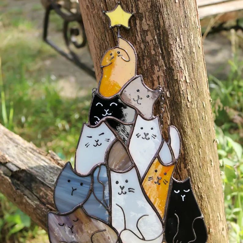 Cat Christmas Ornament – Cute Suncatcher Decoration for Tree & Windows