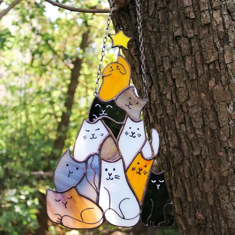 Cat Christmas Ornament – Cute Suncatcher Decoration for Tree & Windows