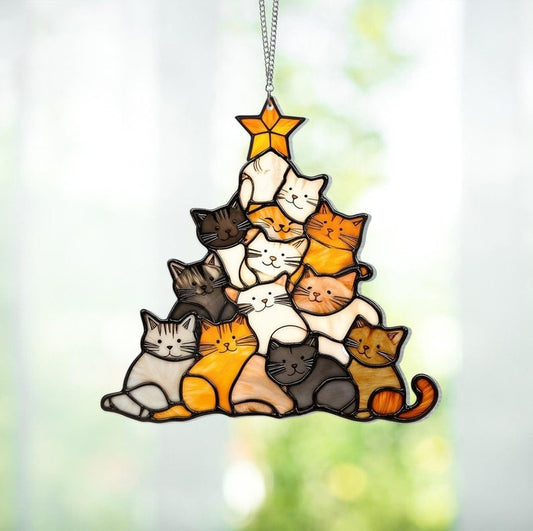 glass cat ornament for christmas tree and window decor
