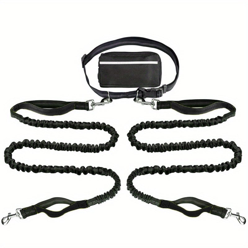 hands free black dog leash with pouch