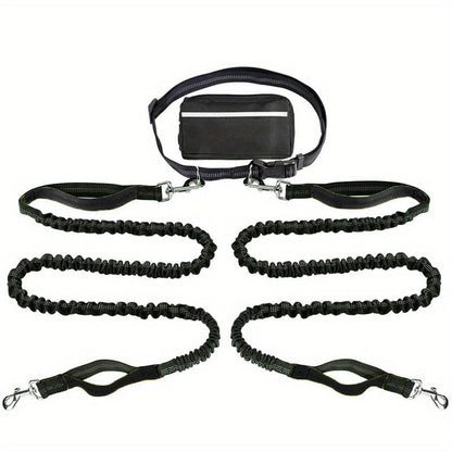 hands free black dog leash with pouch