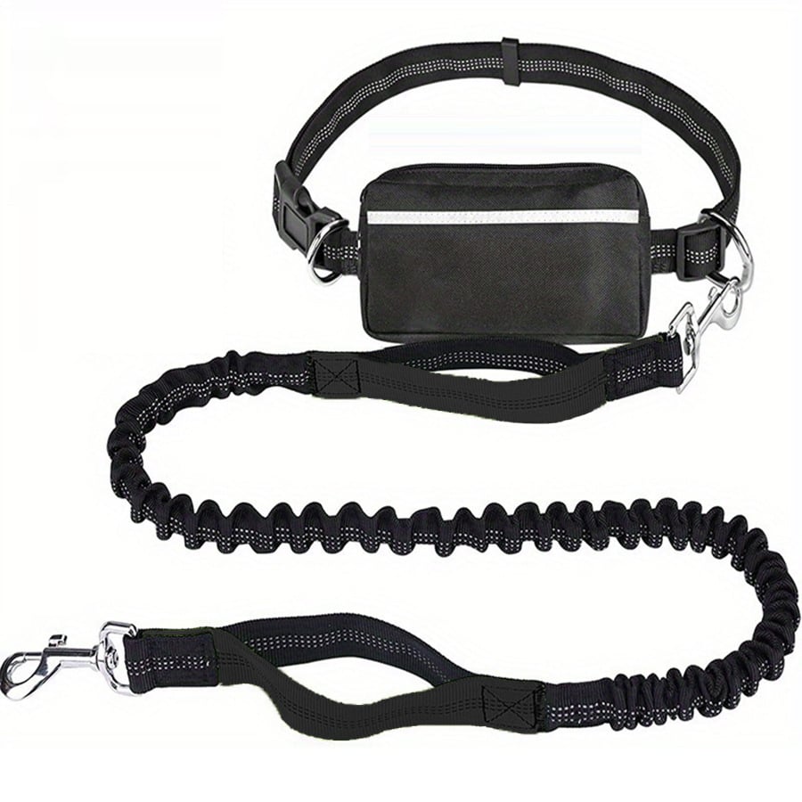 hands free black dog leashs with pouch