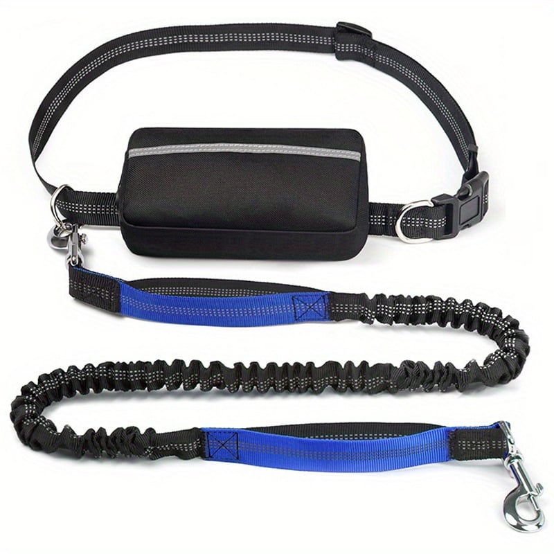 hands free blue dog leash with pouch
