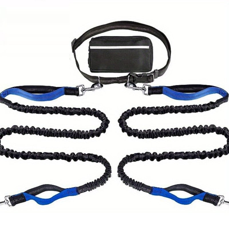 hands free blue dog leashs with pouch