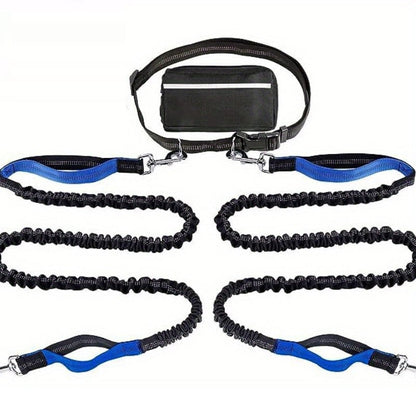 hands free blue dog leashs with pouch