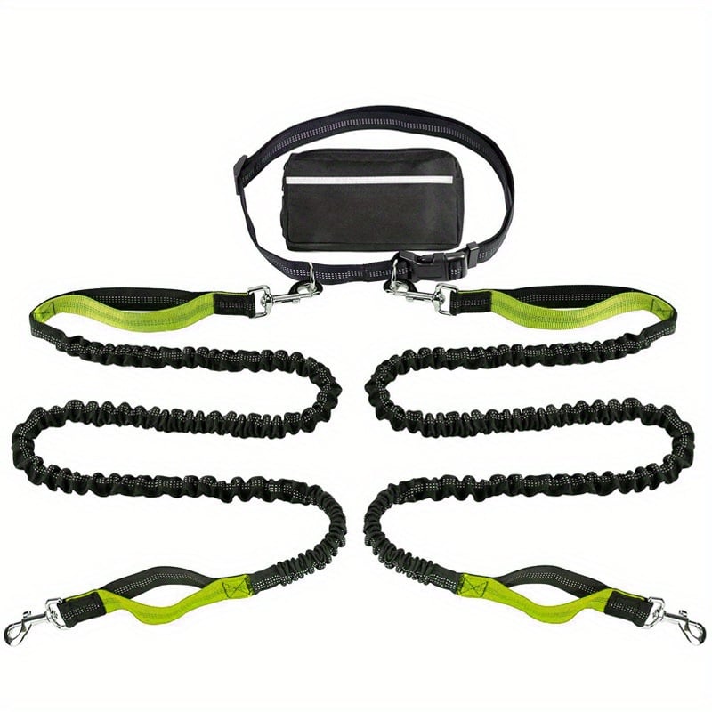 hands free green dog leash with pouch