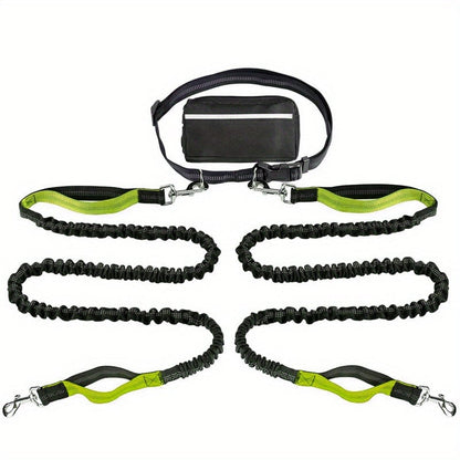 hands free green dog leash with pouch