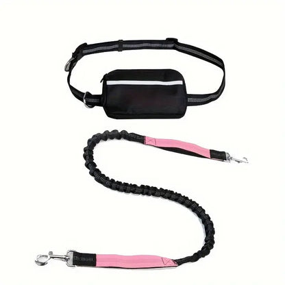 hands free pink dog leash with pouch
