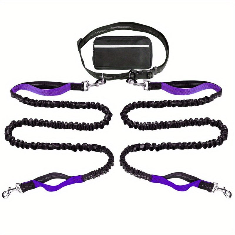 hands free purple dog leashs with pouch