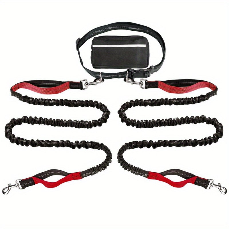 hands free red dog leashs with pouch