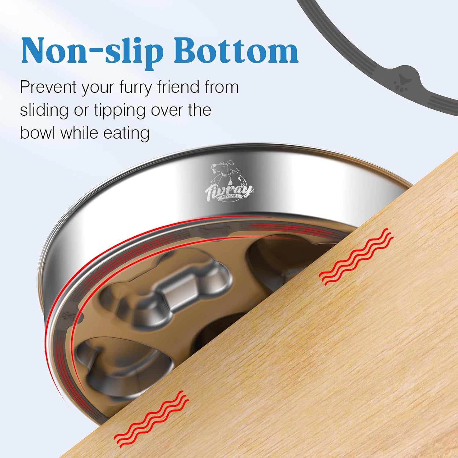 Stainless steel dog bowl with non-slip rubber base