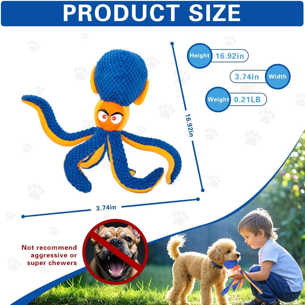 size comparison of octopus dog toy with small dog
