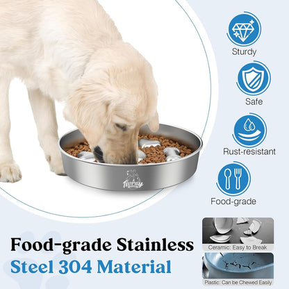 Slow feeder bowl made from food-grade stainless steel