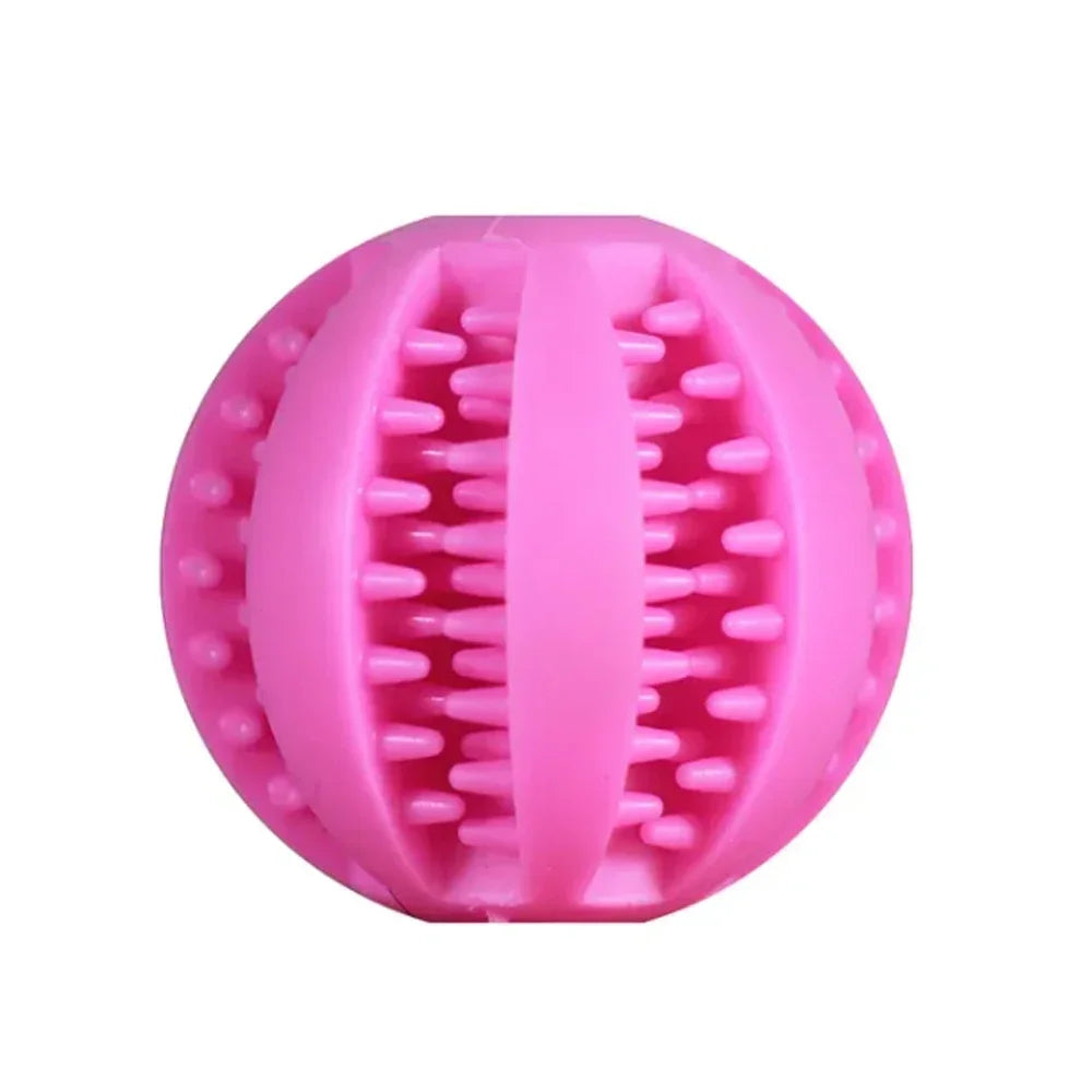 pink chewable dog ball that dispenses treats and helps with mental stimulation