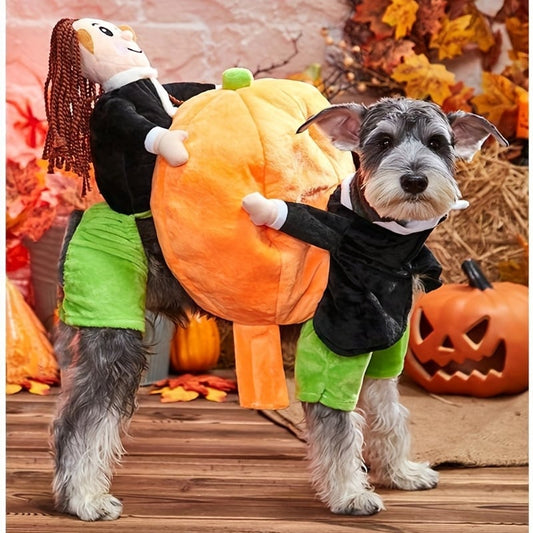 dog wearing pumpkin halloween costume
